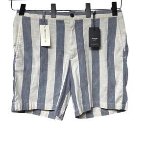 NWT Club Monaco Mens Shorts 34 Slim Fit Blue White Stripe Linen Blend NWT Preppy